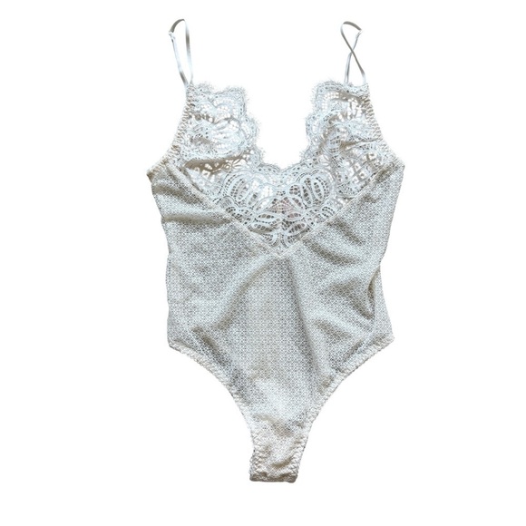 Victoria's Secret Other - Victoria's Secret Sexy Women's Ivory Lace Mesh Sheer Teddy Lingerie M Stretch